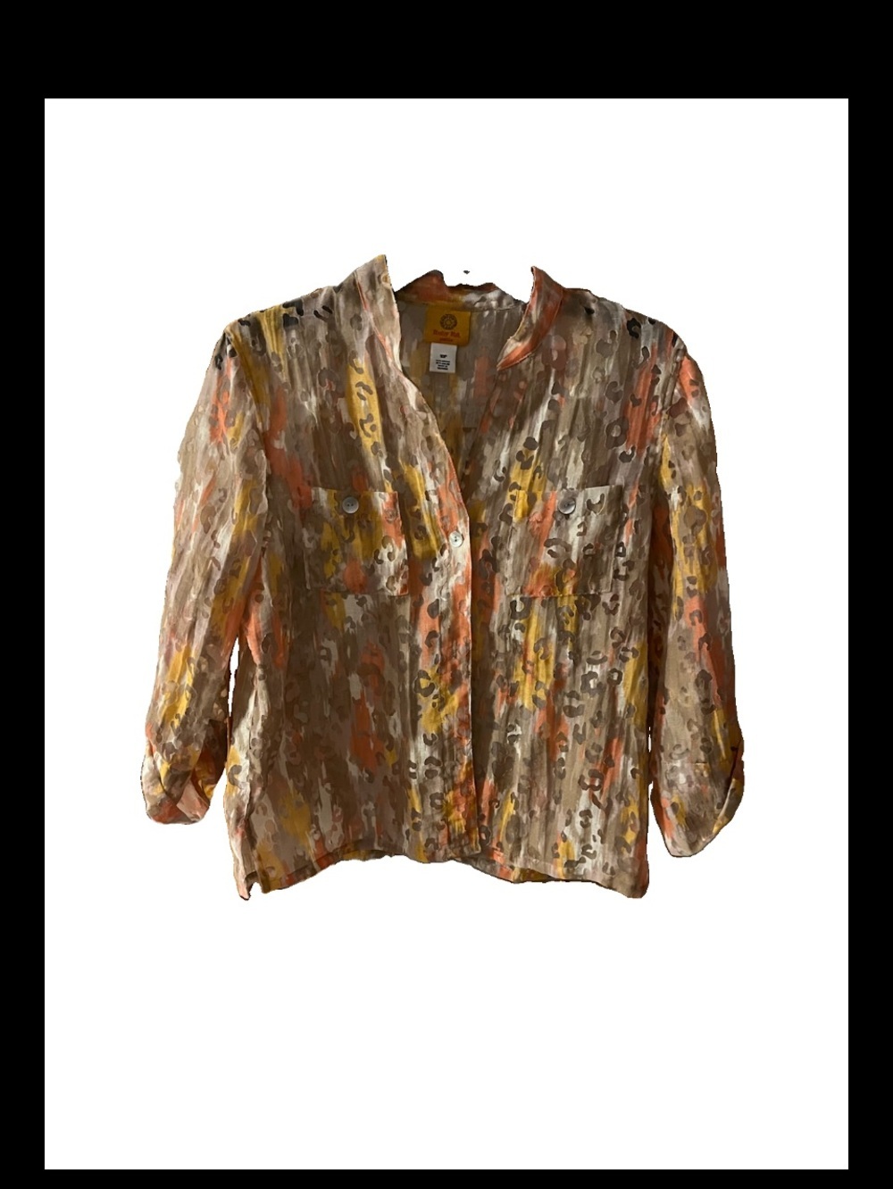 Vintage Ruby Rd Petite 10 Blouse Top Sheer Chiffon Abstract Geometric Orange